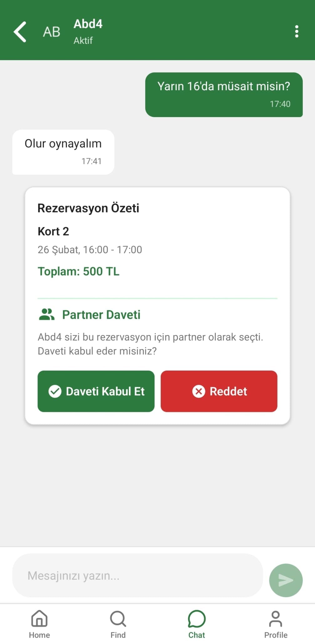 Court'm partner davet ekranı (davet onay)